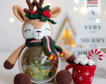 Amigurumi Crochet Christmas Deer Pattern. Crochet decoration for winter holidays