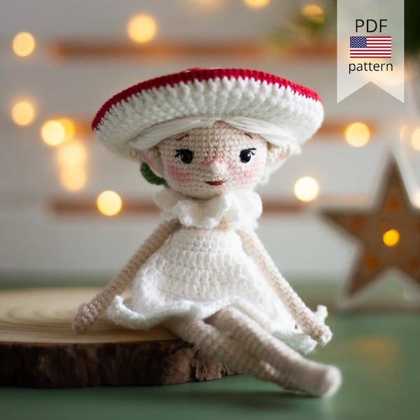 Amigurumi Crochet Elf.  Crochet Pattern Amanita Mushroom.