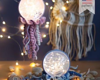 Amigurumi crochet Jellyfish pattern. Crochet sea creation night light.