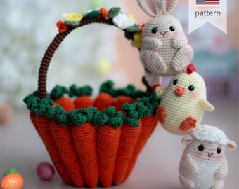 Crochet Easter Basket Pattern with Bunny, Sheep & Chicken (PDF)