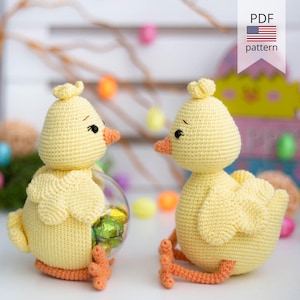 Crochet Easter Chickens. Amigurumi crochet pattern in PDF. Amigurumi crochet chicken for Easter decoration.