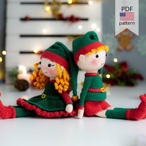 Amigurumi toys. Christmas Elves. Crochet amigurumi Elf. Christmas toys. Christmas amigurumi. Crochet pattern. Amigurumi pattern. PDF pattern