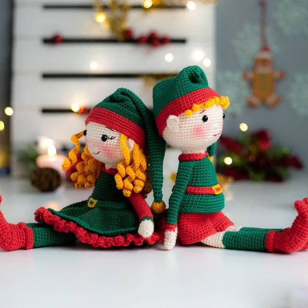 Jouets amigurumi. Les lutins de Noël. Amigurumi Elfe au crochet. Jouets de Noël. Amigurumi de Noël. Modèle au crochet. Motif amigurumi. Patron PDF