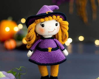 Amigurumi toy. Amigurumi witch. Crochet toys. Crochet witch. Halloween toys. Halloween witch. Amigurumi RDF pattern. Crochet Patterns