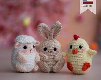 Amigurumi Easter Crochet Pattern 3 in 1: Bunny, Sheep, Chicken