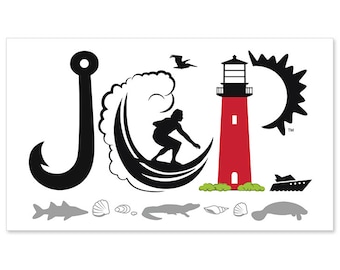 Pegatina de Júpiter, Florida: Pesca, surf, logotipo de faro (PNG)