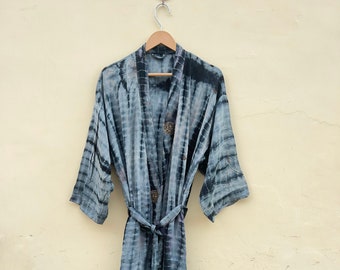 Pure Silk Tie Dye Kimono Robe: Lightweight Women's Dress