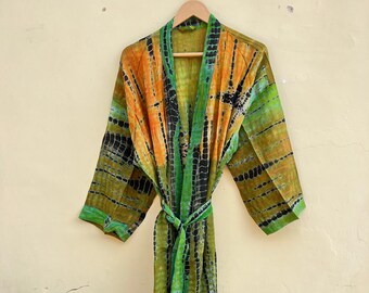 Handmade Silk Tie Dye Kimono Robe: Resort Wear, US 14-20