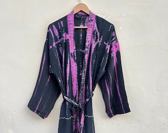 Hand Tie Dye Silk Kimono Robe: Lightweight Summer Cover Up