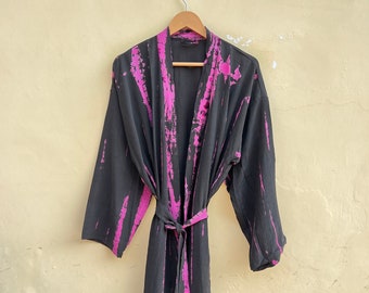 Silk Tie Dye Kimono Robe: Long Nightwear, US 14-20