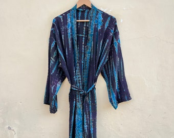 Silk Tie Dye Kimono Robe: Saree Style, US 14-20