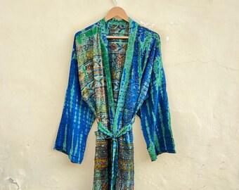 Hand Tie-dye Kimono, Silk kimono robe, long kimono robe, boho Kimono robe, bridesmaid gift, gift for best friend, gift for sister