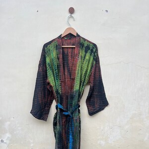 Long Women Kimono, Light Weight Summer Kimono, Long Kimono Style Wedding Robe Bride, Bridal Robe, Hand Tie Dye Kimono