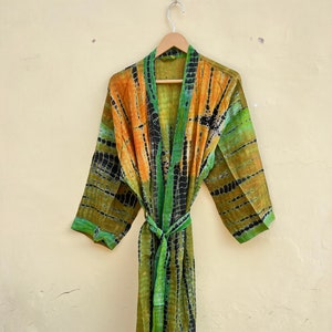 Summer Silk Tie Dye Kimono Bathrobe Kimono Resort Wear Gift for Her, new Clothing, Handmade Tie Dye Kimono Night wear robe 100% pure silk