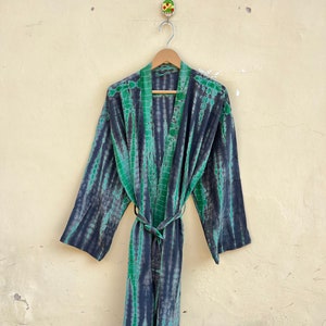 Long Kimono Gift for her Nightwear Long kimono robe 100% pure silk tie dye kimono Women clothing Tie dye silk kimono robe Silk robe
