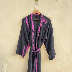 Long Kimono Gift for her Nightwear Long kimono robe 100% pure silk tie dye kimono Women clothing Tie dye silk kimono robe Silk robe