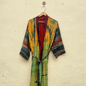 Summer Silk Tie Dye Kimono Bathrobe Kimono Resort Wear Gift For her, new Clothing Handmade Tie Dye Kimono Night wear robe 100% Crepe Silk