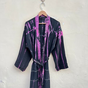 Long Kimono Women, Cover Up, Light weight Summer Jacket, Long Kimono Style Wedding Robe Bride, Bridal Robe, Hand Tie Dye Kimono