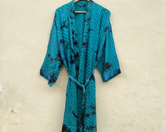 Vintage Tie Dye Crepe Silk Kimono Robe, Bridesmaid Gift