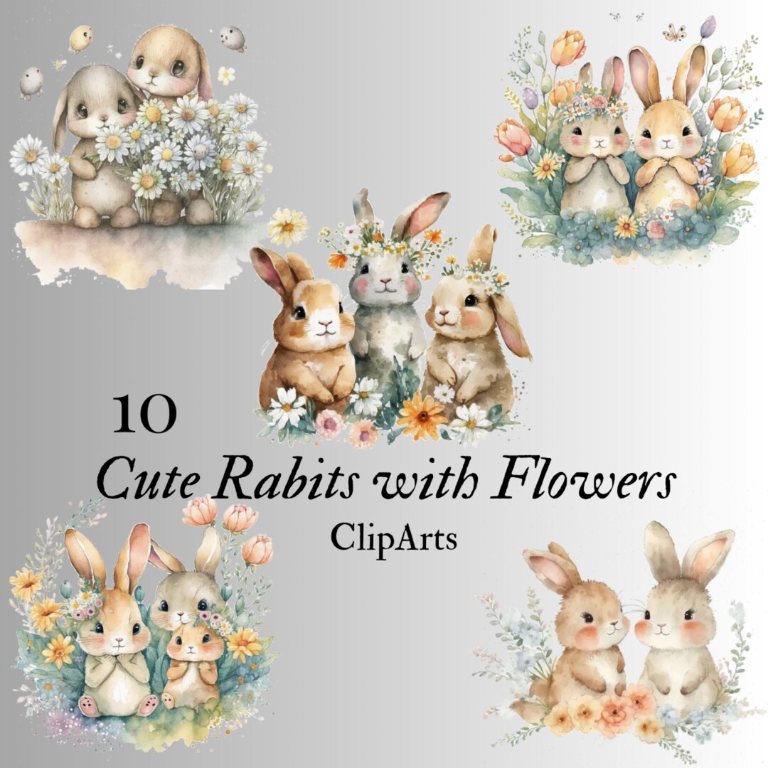 Watercolor Bunnies Clipart Floral Bunnies for Children Spring Easter ...