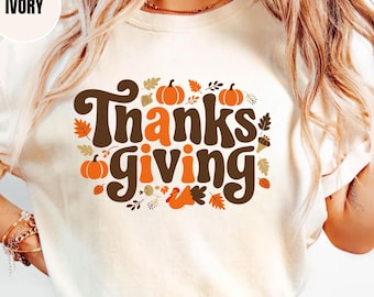 Comfort Colors Thanksgiving T-Shirt, Retro Fall Pumpkin Tee