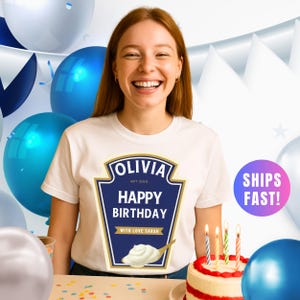 ケチャップ/マヨネーズラベルのオリジナルTシャツ、面白いカスタム誕生日プレゼント