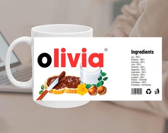 Personalized Name Ceramic Mug, Coffee Cup Custom Name Mug, Custom Gift for Her, Birthday Present Gift Idea Gift for Nutella Lover Gift