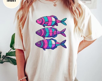 Coastal Fish Graphic Comfort Colors T-Shirt, Soft Garment-Dyed Tee