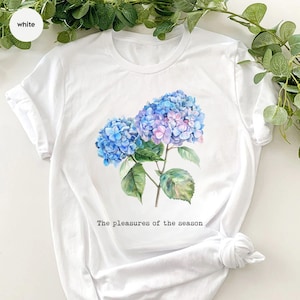 Floral Hydrangea T-Shirt: Botanical Watercolor Design, Spring Nature Tee