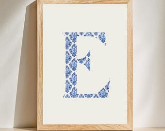 Blue Chinoiserie Monogram Print: Personalized Letter Art (Digital Download)