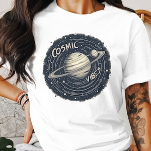 Cosmic Vibes T-Shirt, Space Planet Graphic Tee, Cool Astronomy Shirt, Universe Lover Gift, Star Gazing Apparel, Retro Galaxy T-Shirt