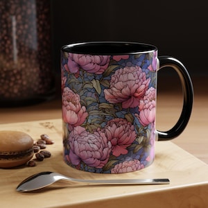 Floral Peony Accent Coffee Mug, Colorful Floral Mug, Gift for Flower Lovers, Office Coffee Cup, Home Decor Mug, Mother&#39;s Day Gift
