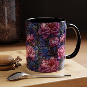 Floral Peony Accent Coffee Mug, Colorful Floral Mug, Gift for Flower Lovers, Office Coffee Cup, Home Decor Mug, Mother&#39;s Day Gift
