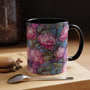 Floral Peony Accent Coffee Mug, Colorful Floral Mug, Gift for Flower Lovers, Office Coffee Cup, Home Decor Mug, Mother&#39;s Day Gift