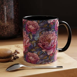 Floral Peony Accent Coffee Mug, Colorful Floral Mug, Gift for Flower Lovers, Office Coffee Cup, Home Decor Mug, Mother&#39;s Day Gift