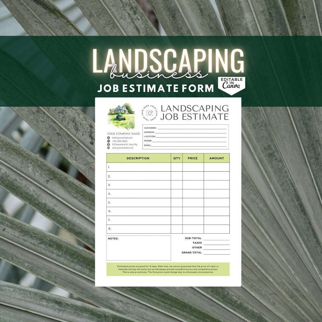 Printable Landscape Estimate Template Contractor Service - Etsy
