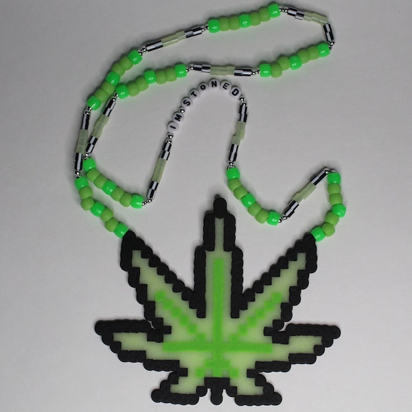 Glow Pot Leaf Perler Necklace