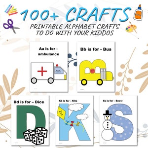 100+ Alphabet crafts to do with your kids, learn the alphabet, instant download printable crafts, homeschool for toddlers, fun learning