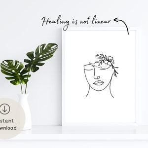 Healing is not linear - Digital Print, Mental Health Poster, Therapy Office, Counselling, Psychologist, Therapist decor, Wall Art, Line Art