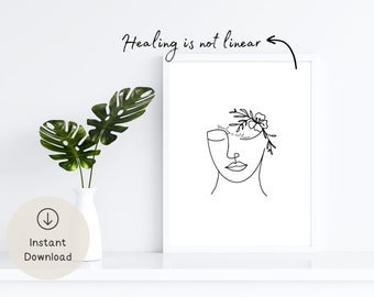 Healing is not linear - Digital Print, Mental Health Poster, Therapy Office, Counselling, Psychologist, Therapist decor, Wall Art, Line Art