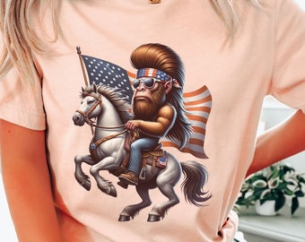 Funny Bigfoot Sasquatch USA Mullet Bandana Horse Riding T-Shirt