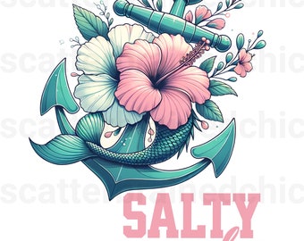 Salty Soul Mermaid T-Shirt Design PNG, Sassy Summer Sublimation, Beach Vibes PNG, Digital Download