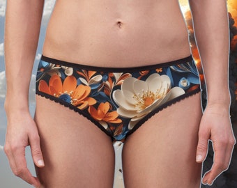 Easy 3D Flower woman's panties, orange & blue knickers, ultra-comfort women's briefs, 3D flower floral pattern, cute panties, cute underwear