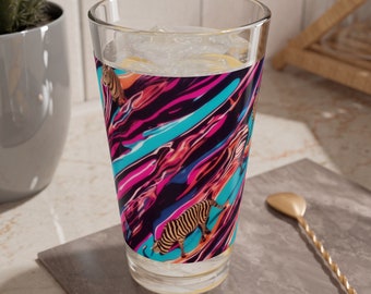 Zebra Savannah Glass, 16oz / Pour in your potion, let stories unfold, Zebra's tales of savannas untold.