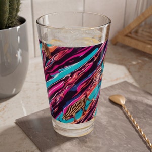 Zebra Savannah Glass, 16oz / Pour in your potion, let stories unfold, Zebra's tales of savannas untold. image 1