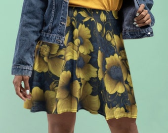 Wild Flower skater skirt Premium Skirt - 5 sizes black and yellow flower pattern - You look so good in this! - A real Eye Catcher!