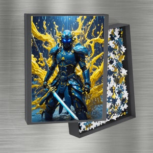 Premium Blue Knight, Puzzle | 500 & 1000 Piece | Futuristic Samurai Art, Premium Quality Jigsaw Puzzle, Samurai Puzzle, Surrealism Puzzle.