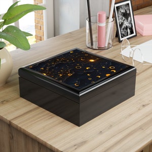 The Final Touch Jewelry Box, 6&quot; x 6&quot; Velvet Interior Box. Black square jewelry box. Hidden Elegant Box. Glossy Finish Jewelry Box.