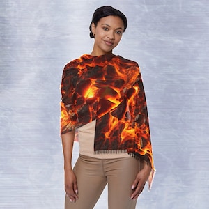 Fire Scarf, | 27&quot;×73&#39;&#39; | A symbol of passion, it sets me apart, A burning ember close to my heart. Flamebreaker Sash, Blazing Scarf.