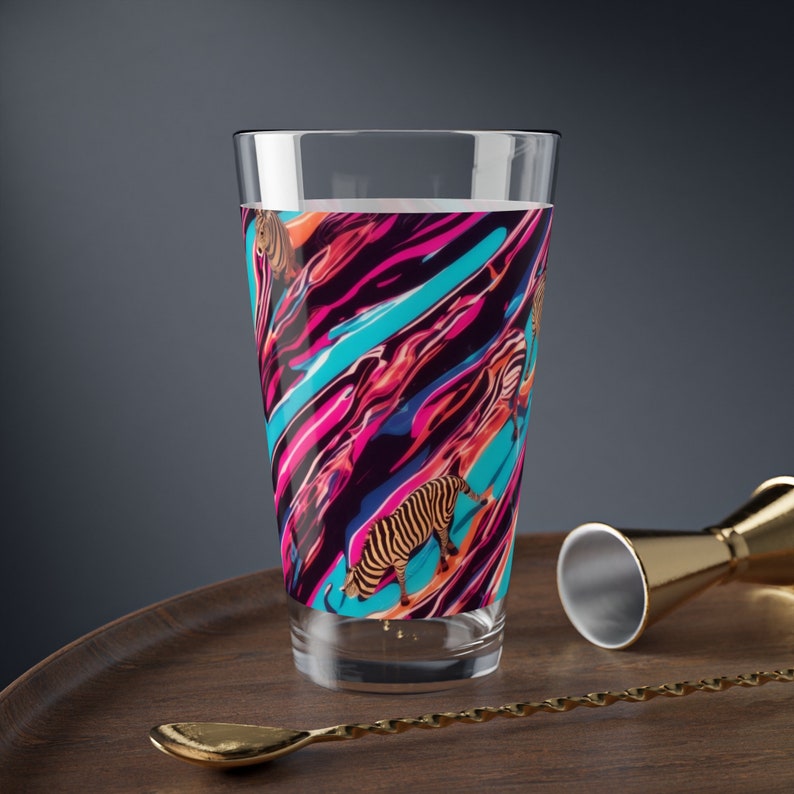 Zebra Savannah Glass, 16oz / Pour in your potion, let stories unfold, Zebra's tales of savannas untold. image 2